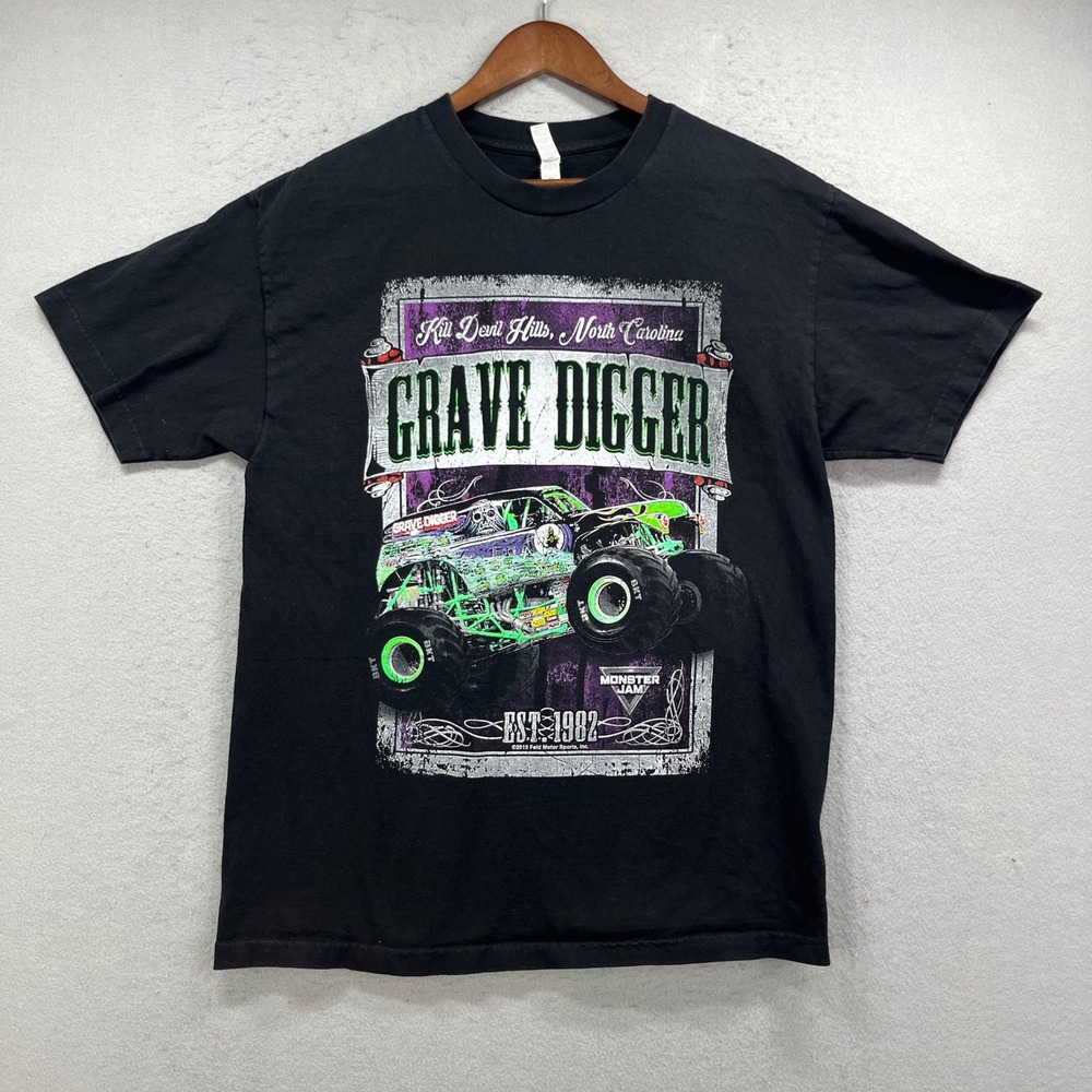 Grave Digger Monster Jam T Shirt Mens Large Black Graphic Streetwear Tee
